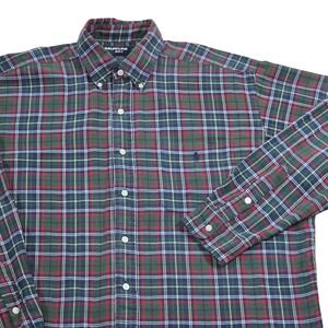 Ralph Lauren Golf Tilden Long‎ Sleeve Button Down Shirt Green Tartan Men's Large